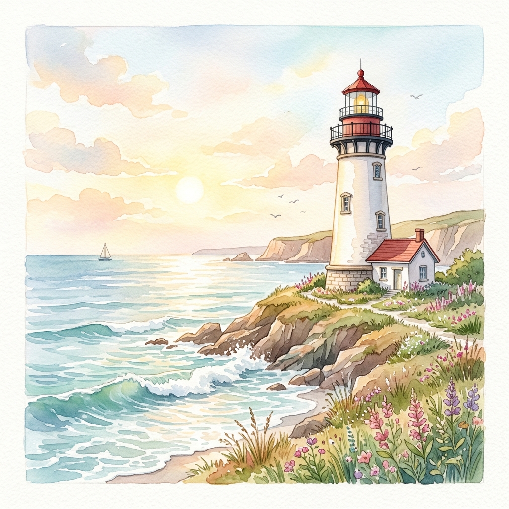 Balanced Lighthouse Watercolor Art